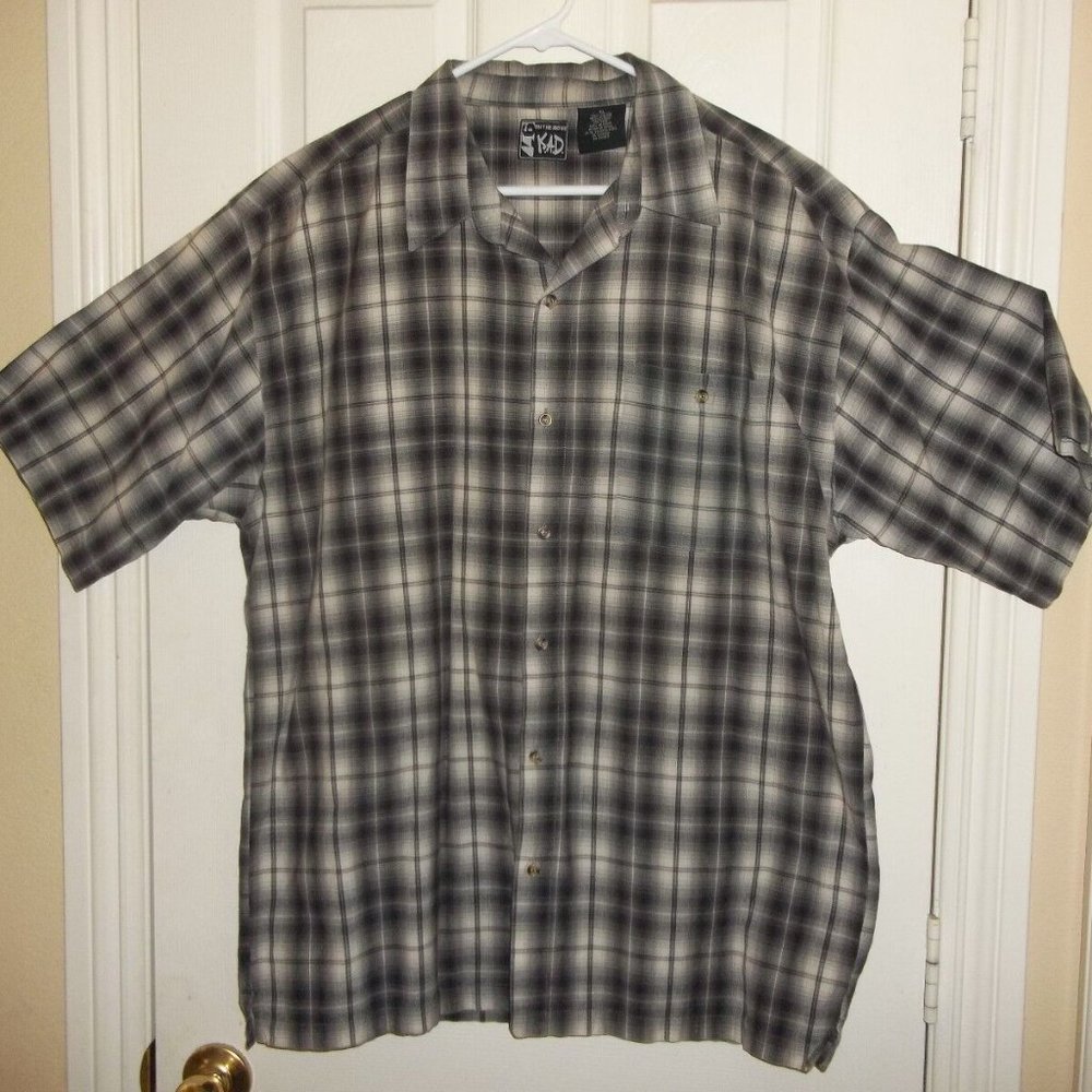 Vintage KAD Clothing Short Sleeve Brown Plaid Button Up Shirt Size XL